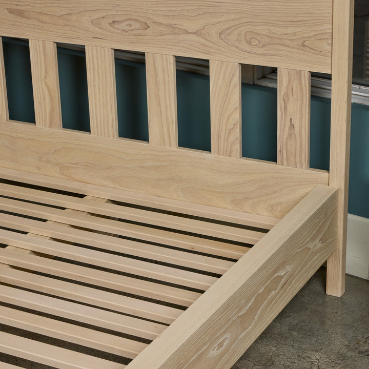 Custom White Ash Wood Bed w/ Headboard + Footboard | Queen