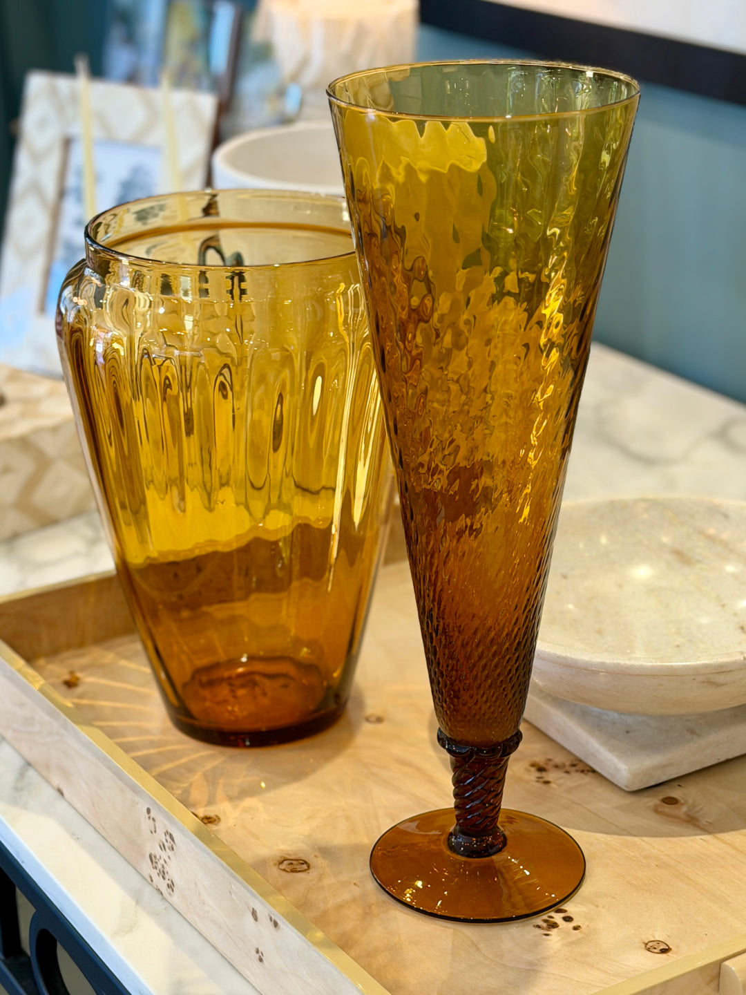 Vintage Large Handblown Amber Glass Vase