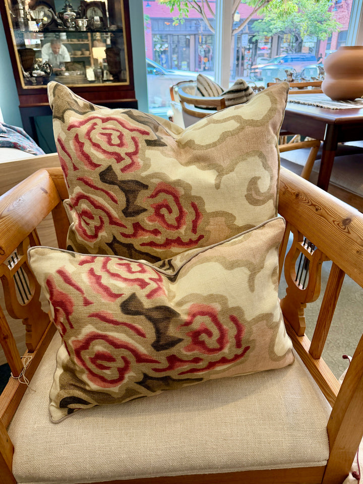 Custom 21" x 21" Pillow in a Pink, Brown + Cream Abstract Floral Linen/Cotton Blend