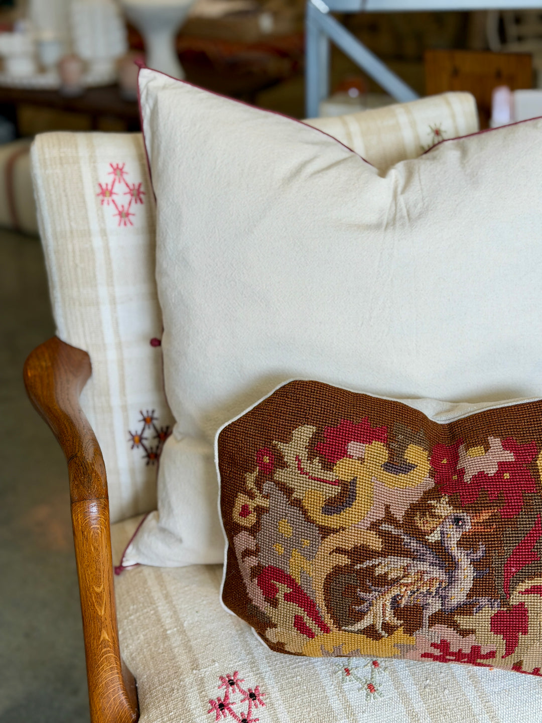 Valerie Barkowski 21" x 21" Cotton Pillow w/ Hand Knotted Accents, Morocco | Claret