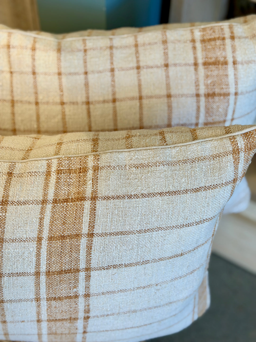 Custom 28" x 15" Pillow made from Vintage Homespun Linen, Romania | B