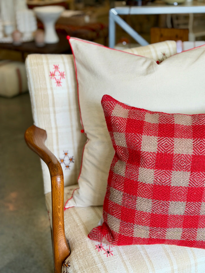 Valerie Barkowski 21" x 21" Cotton Pillow w/ Hand Knotted Accents, Morocco | Crimson