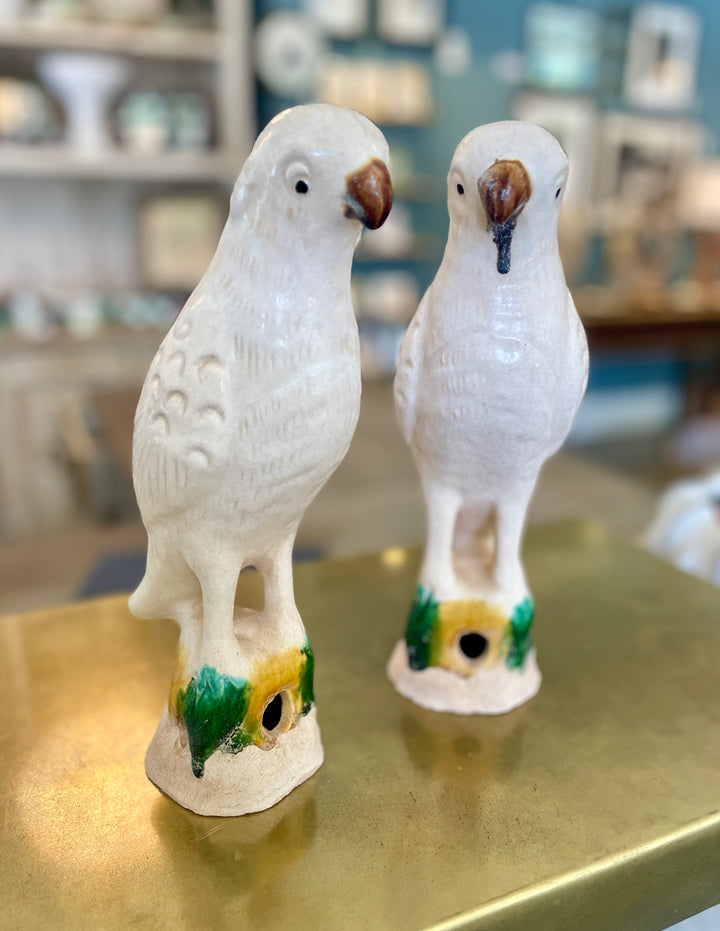 Jingdezhen Hand-Painted Porcelain Parrots, Pair | Cream