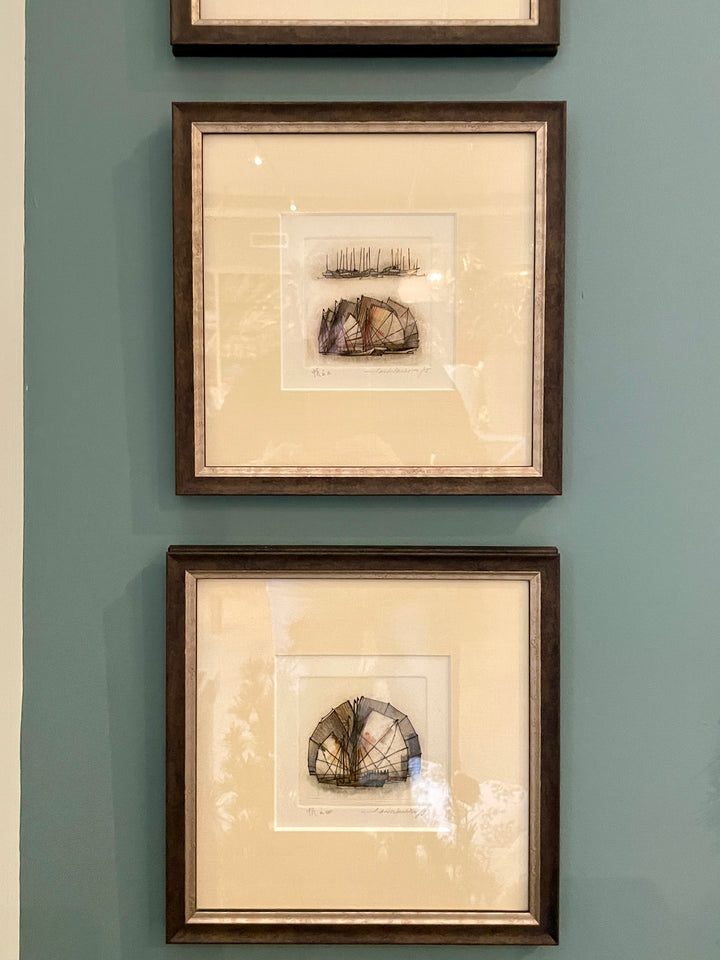 Hand Colored Etching of Junks in the Harbor by Law Wai Hin, Newly Framed | C