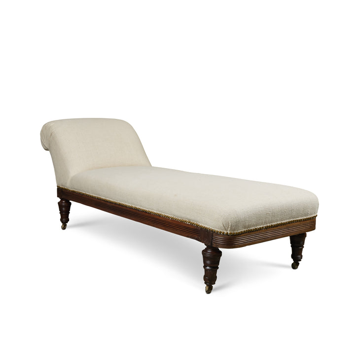 1920's  Chaise Lounge with Carved Walnut Base, Newly Upholstered