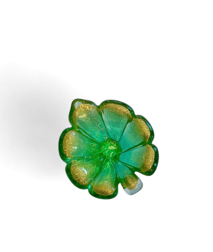 Vintage Mini Green + Gold Murano Glass Clover Dish