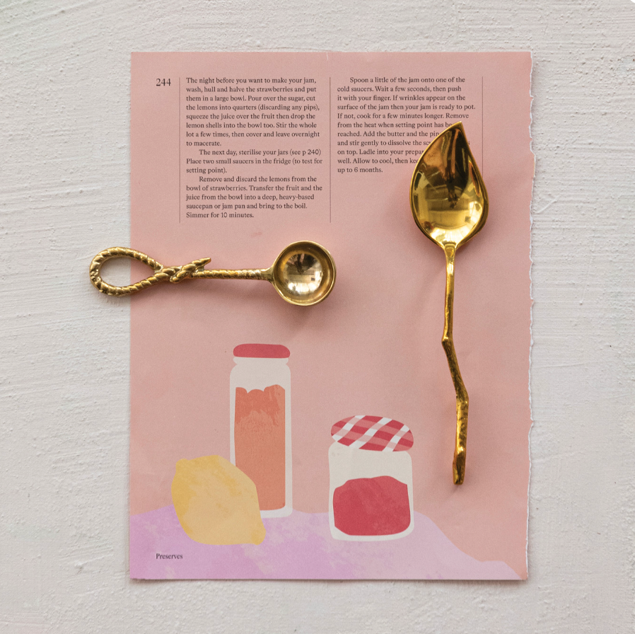 Brass Leaf Shaped Spoon w/ Twig Shaped Handle