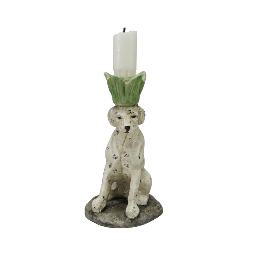 Painted Cast Iron Dog Shaped Taper Holder w/ Distressed Finish