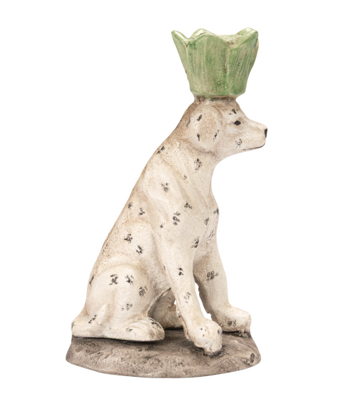 Painted Cast Iron Dog Shaped Taper Holder w/ Distressed Finish