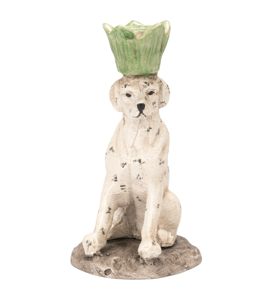 Painted Cast Iron Dog Shaped Taper Holder w/ Distressed Finish