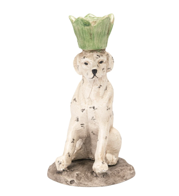 Painted Cast Iron Dog Shaped Taper Holder w/ Distressed Finish
