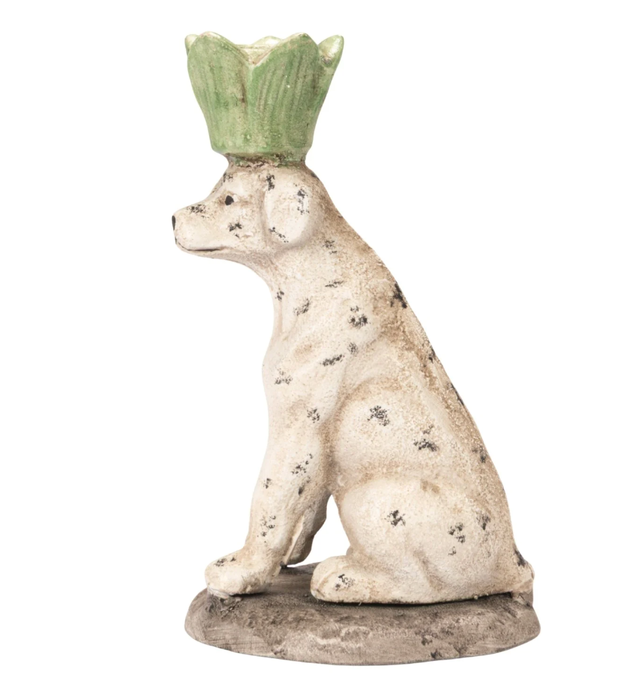 Painted Cast Iron Dog Shaped Taper Holder w/ Distressed Finish