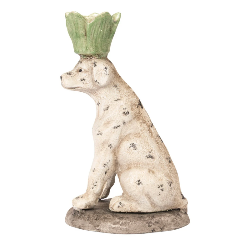 Painted Cast Iron Dog Shaped Taper Holder w/ Distressed Finish