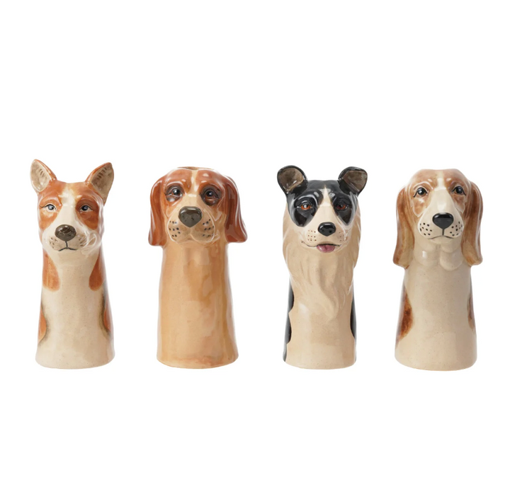 6.25" Hand-Painted Stoneware Dog Vase | B