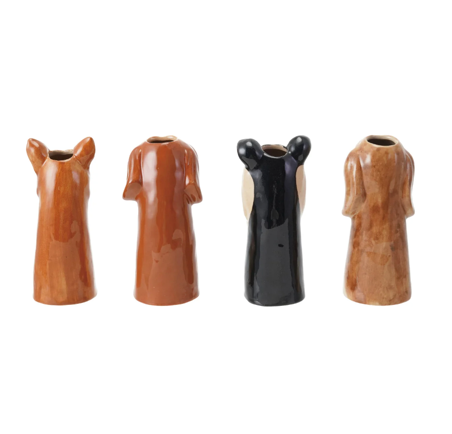 6.25" Hand-Painted Stoneware Dog Vase | C