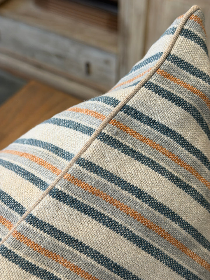 Custom 21" x 21" Pillow in a Designer Cottage Stripe Linen