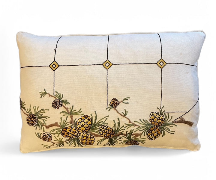 Custom 16" x 24" Pillow made from Vintage Hand Embroidered Pinecone Motif on Linen