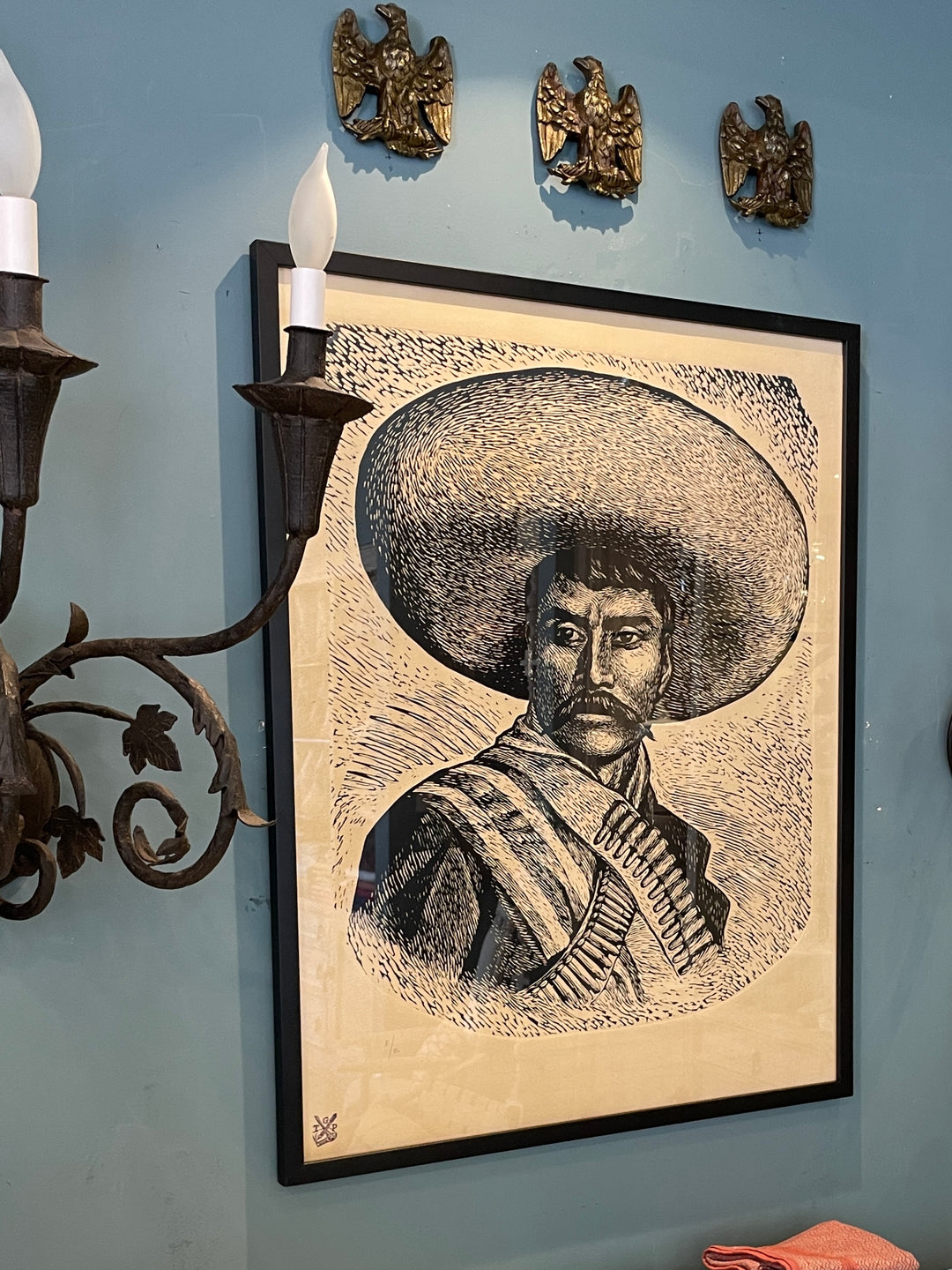 Vintage Linocut Print of Emiliano Zapata by Leopoldo Méndez (c 1947)