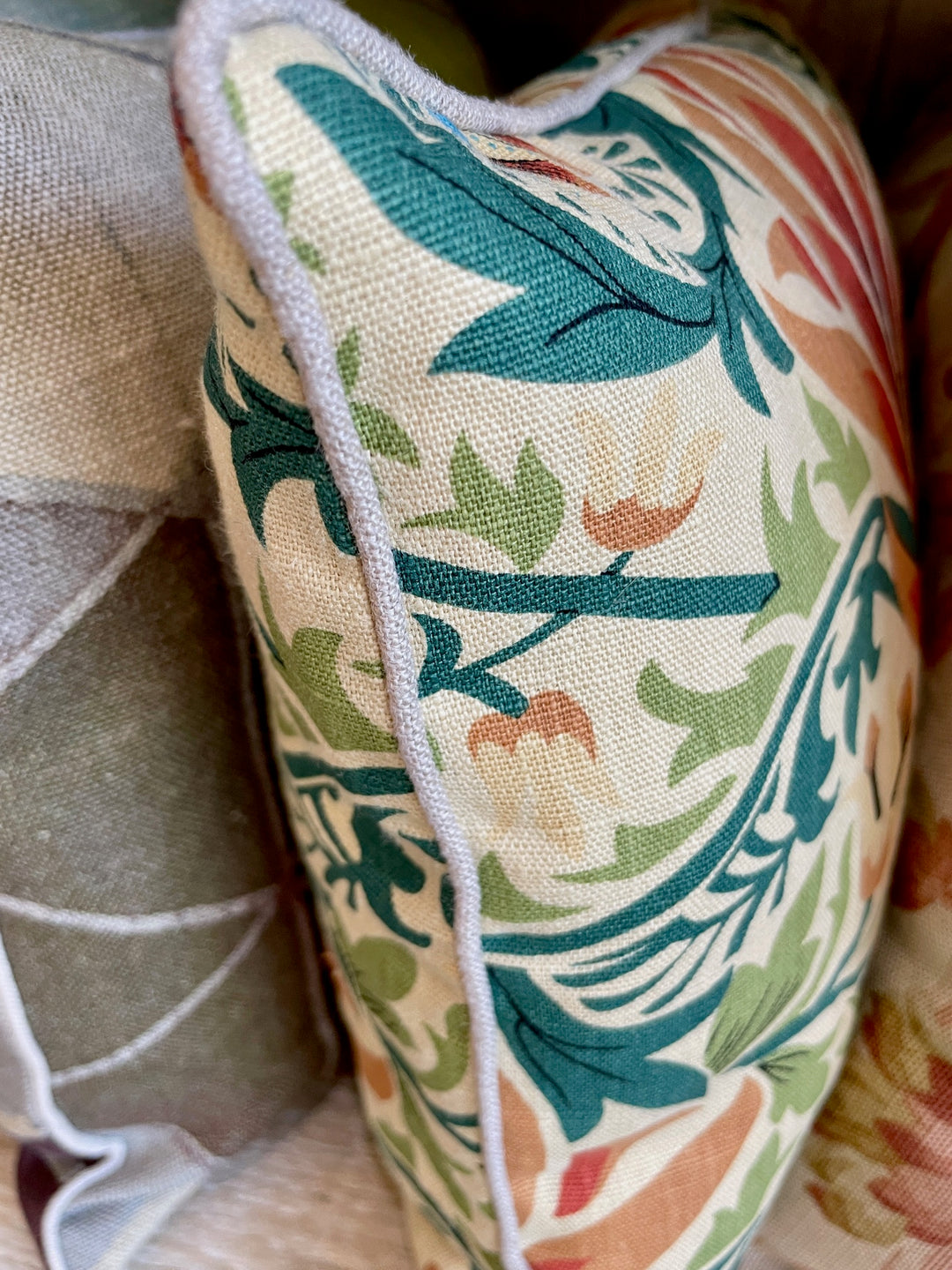 Custom 12" x 18" Pillow made from Arts + Crafts Printed Linen, England