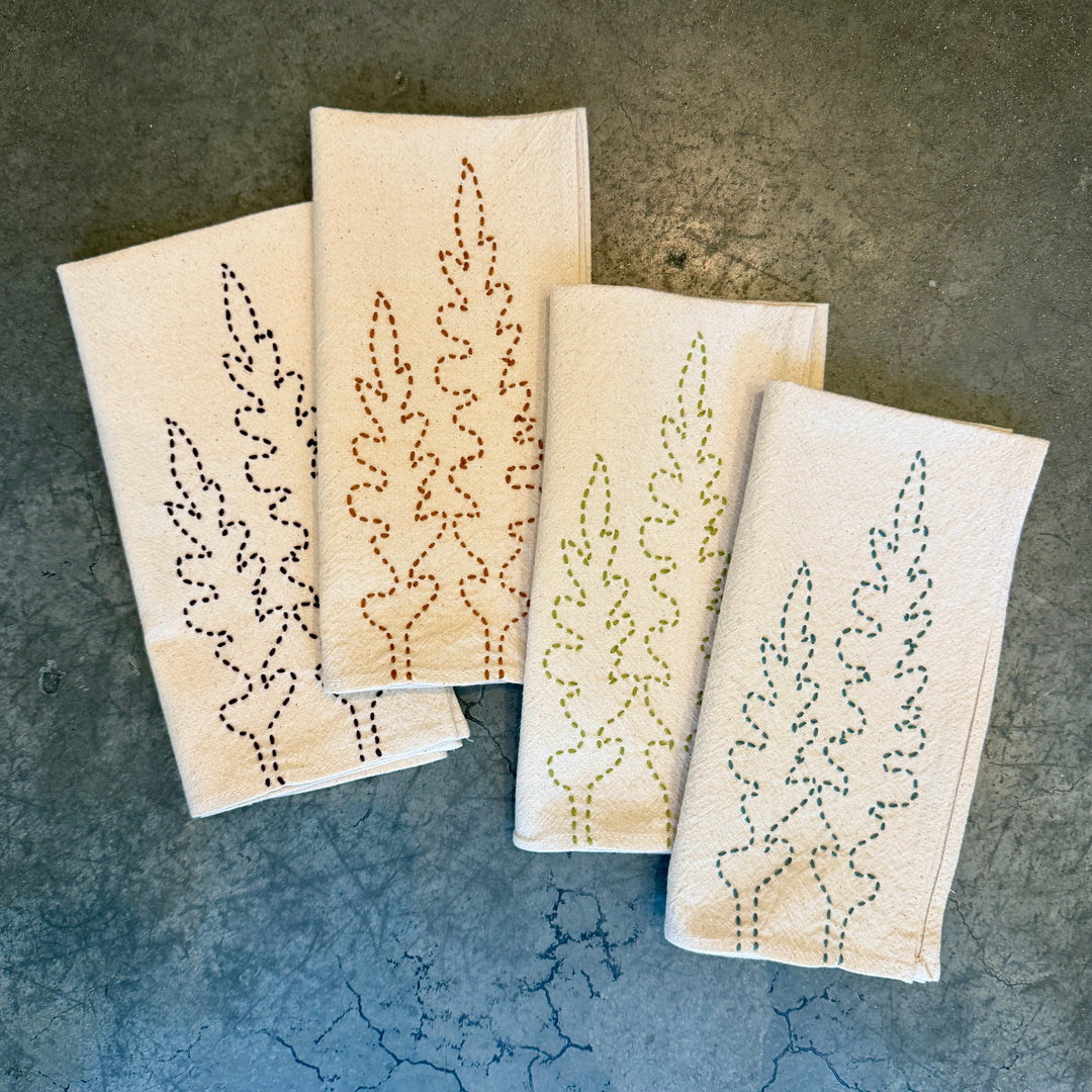Valerie Barkowski Cotton Napkin w/ Hand-Stitched Ferns, Morocco | Toffee