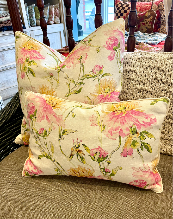 Custom 21" x 21" Pillow made from Floral Printed Linen, England