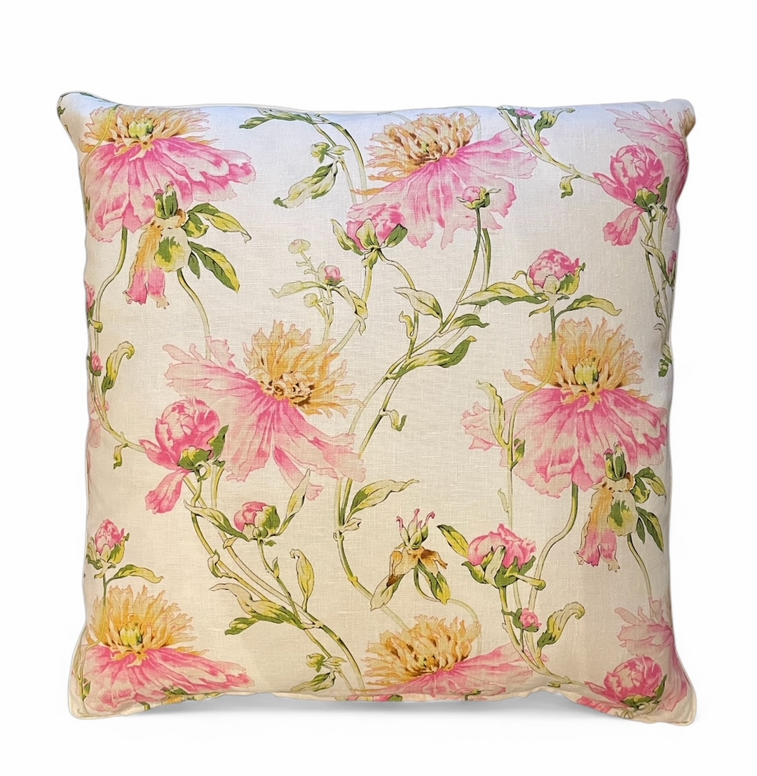 Custom 21" x 21" Pillow made from Floral Printed Linen, England