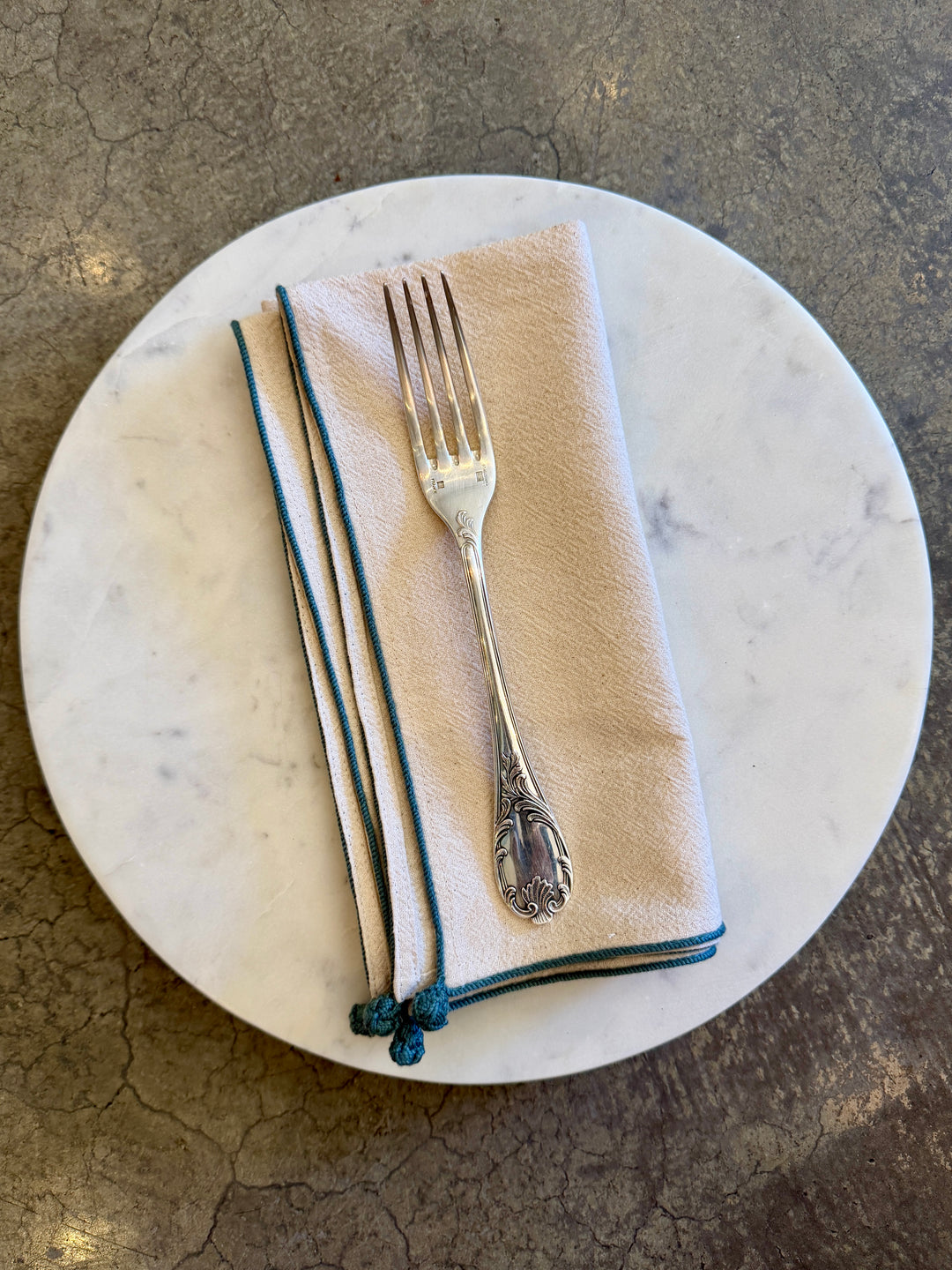 Valerie Barkowski Cotton Napkin w/ Hand Knotted Accents, Morocco | French Blue