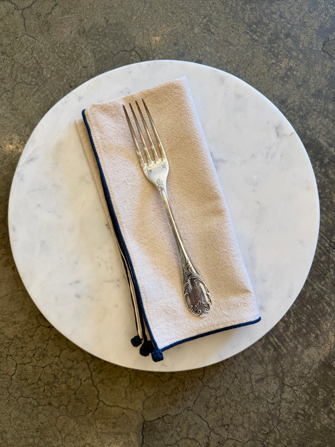 Valerie Barkowski Cotton Napkin w/ Hand Knotted Accents, Morocco | Slate