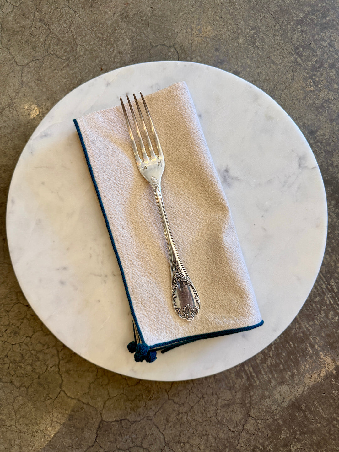 Valerie Barkowski Cotton Napkin w/ Hand Knotted Accents, Morocco | Teal