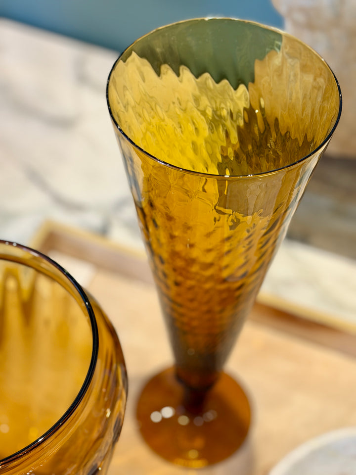 Vintage Handblown Amber Glass Trumpet Vase