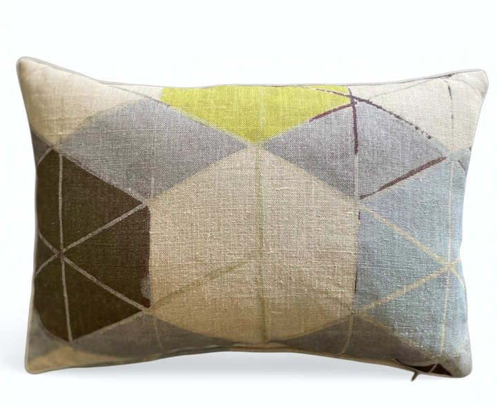 Custom 12" x 18" Pillow made from Hand Printed Geometric Pattern on Linen, Italy | A