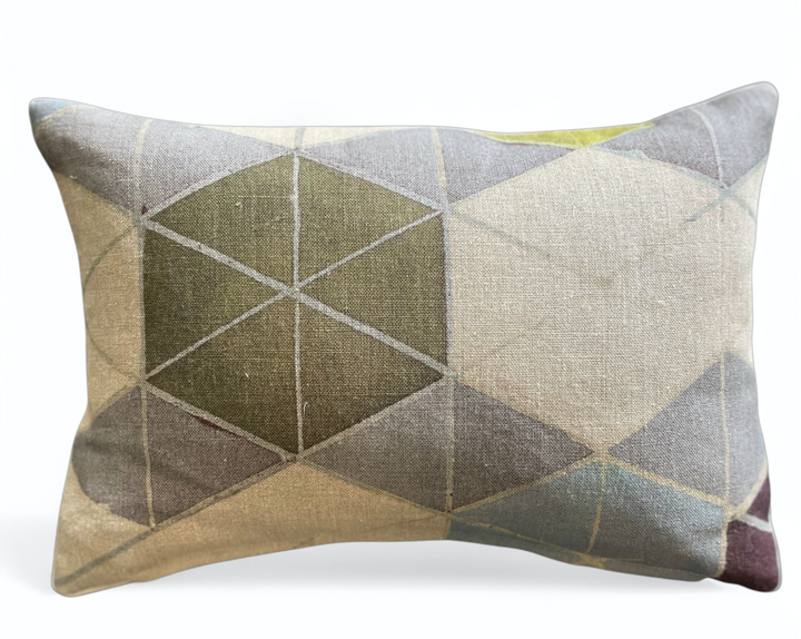 Custom 12" x 18" Pillow made from Hand Printed Geometric Pattern on Linen, Italy | A