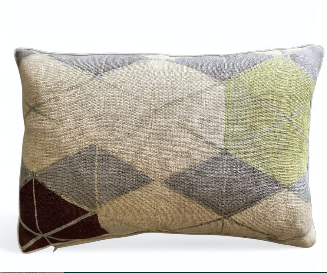 Custom 12" x 18" Pillow made from Hand Printed Geometric Pattern on Linen, Italy | B