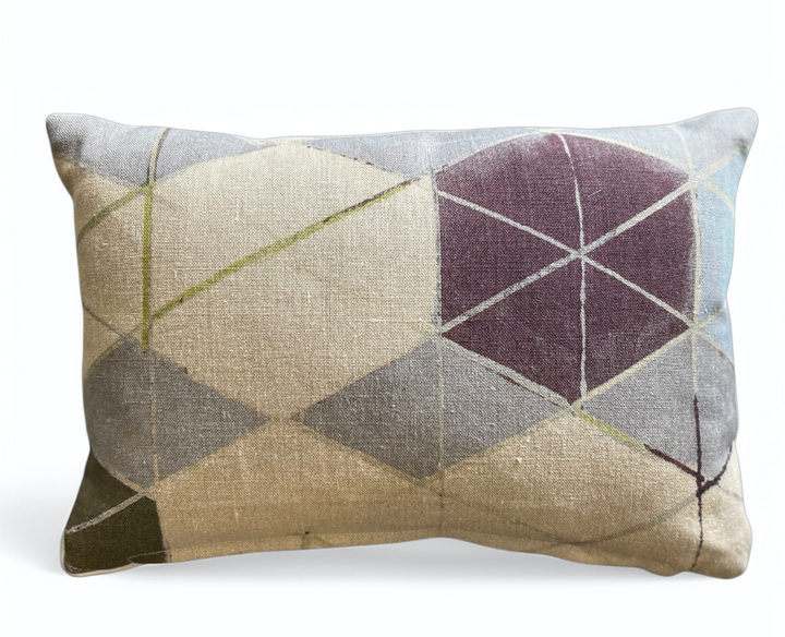 Custom 12" x 18" Pillow made from Hand Printed Geometric Pattern on Linen, Italy | B