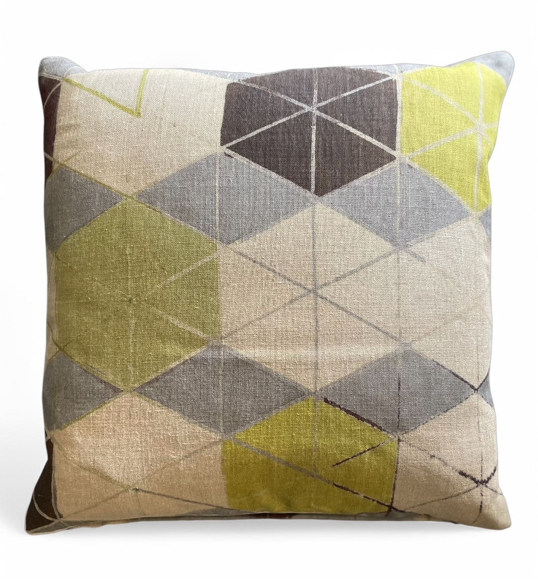 Custom 21" x 21" Pillow made from Hand Printed Geometric Pattern on Linen, Italy | A