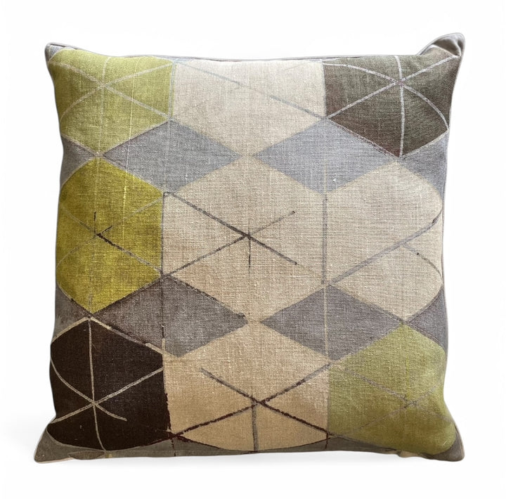 Custom 21" x 21" Pillow made from Hand Printed Geometric Pattern on Linen, Italy | A