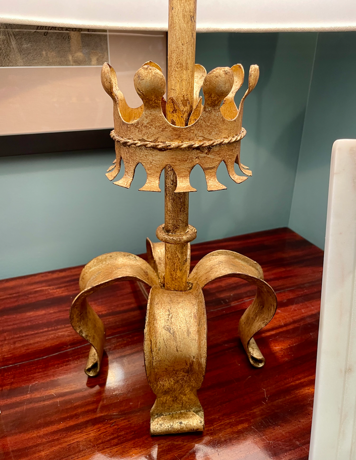 Vintage Gilded 4-Legged Lamp w/ Crown Motif