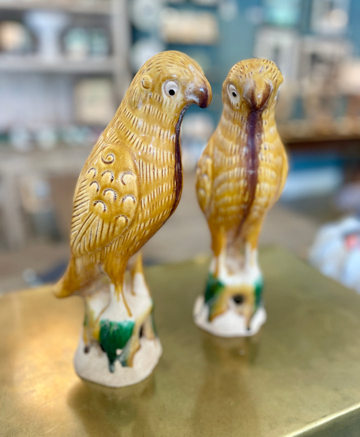 Jingdezhen Hand-Painted Porcelain Parrots, Pair | Gold