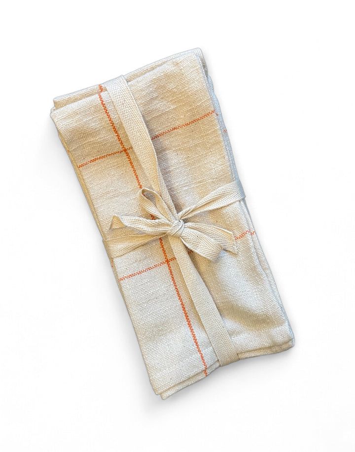 Woven Cotton Napkins with Grid Pattern, Orange | Set of 4
