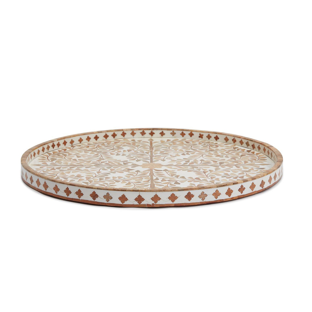 Jaipur Palace Natural Inlaid Decorative Round Serving Tray