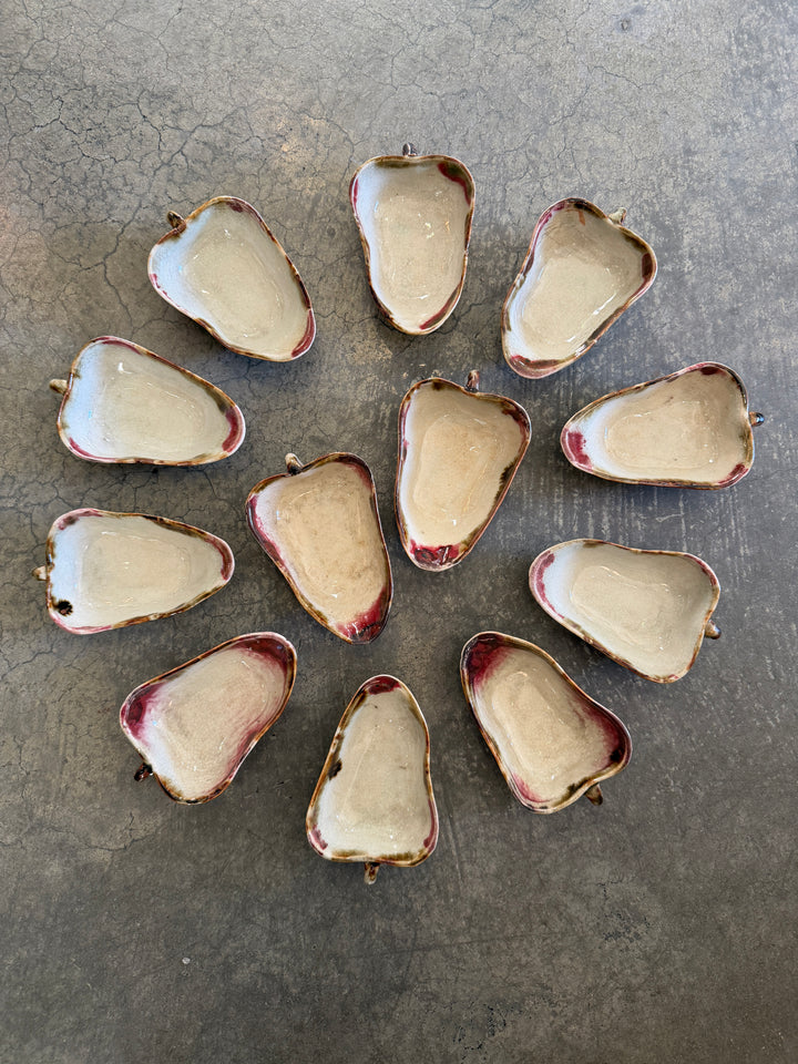 Vintage Handmade Glazed Ceramic Nut Dishes w/Stem Handles | Set of 12