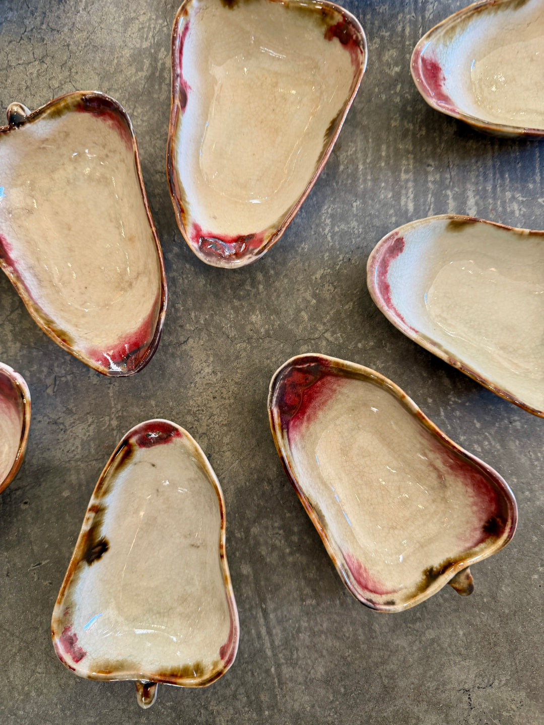 Vintage Handmade Glazed Ceramic Nut Dishes w/Stem Handles | Set of 12