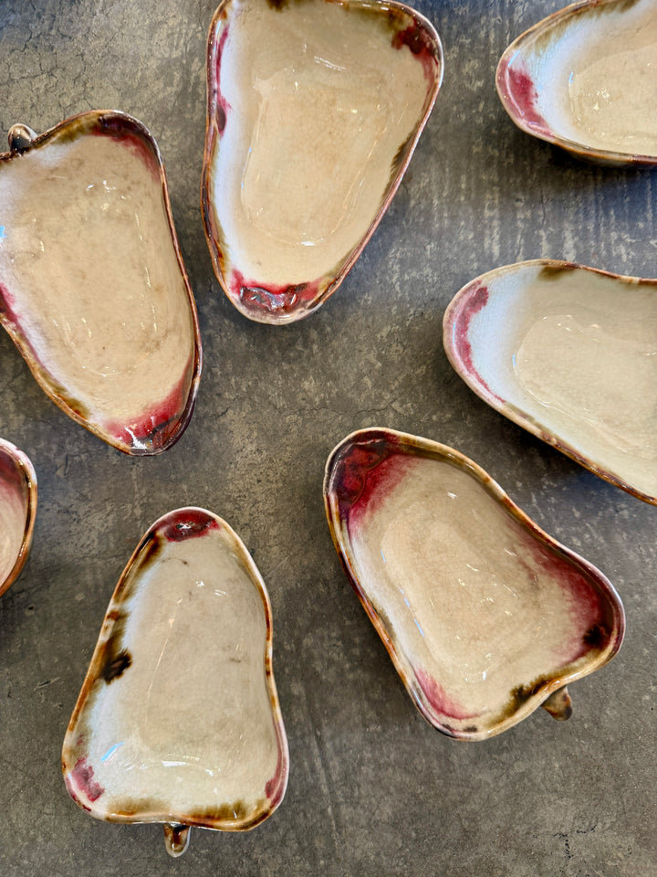 Vintage Handmade Glazed Ceramic Nut Dishes w/Stem Handles | Set of 12