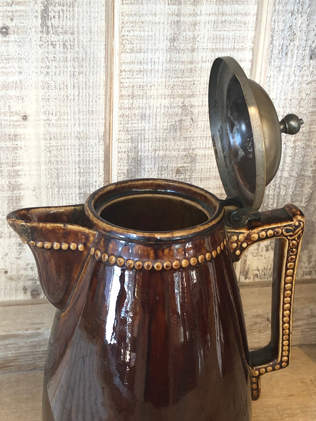 Vintage Ceramic Water Pitcher w/ Metal lid