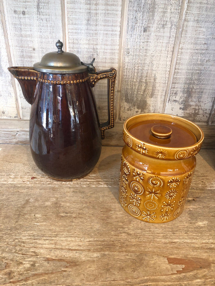 Vintage Ceramic Water Pitcher w/ Metal lid