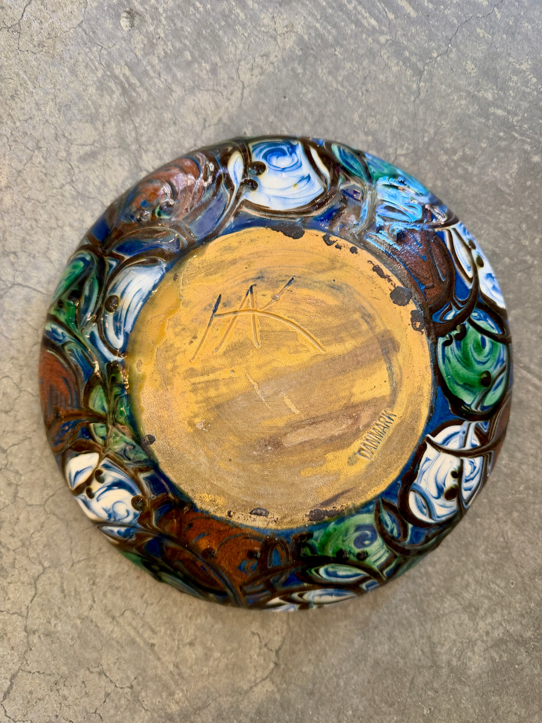 Vintage Display Bowl by HAK, Denmark, Signed | Abstract Floral Design