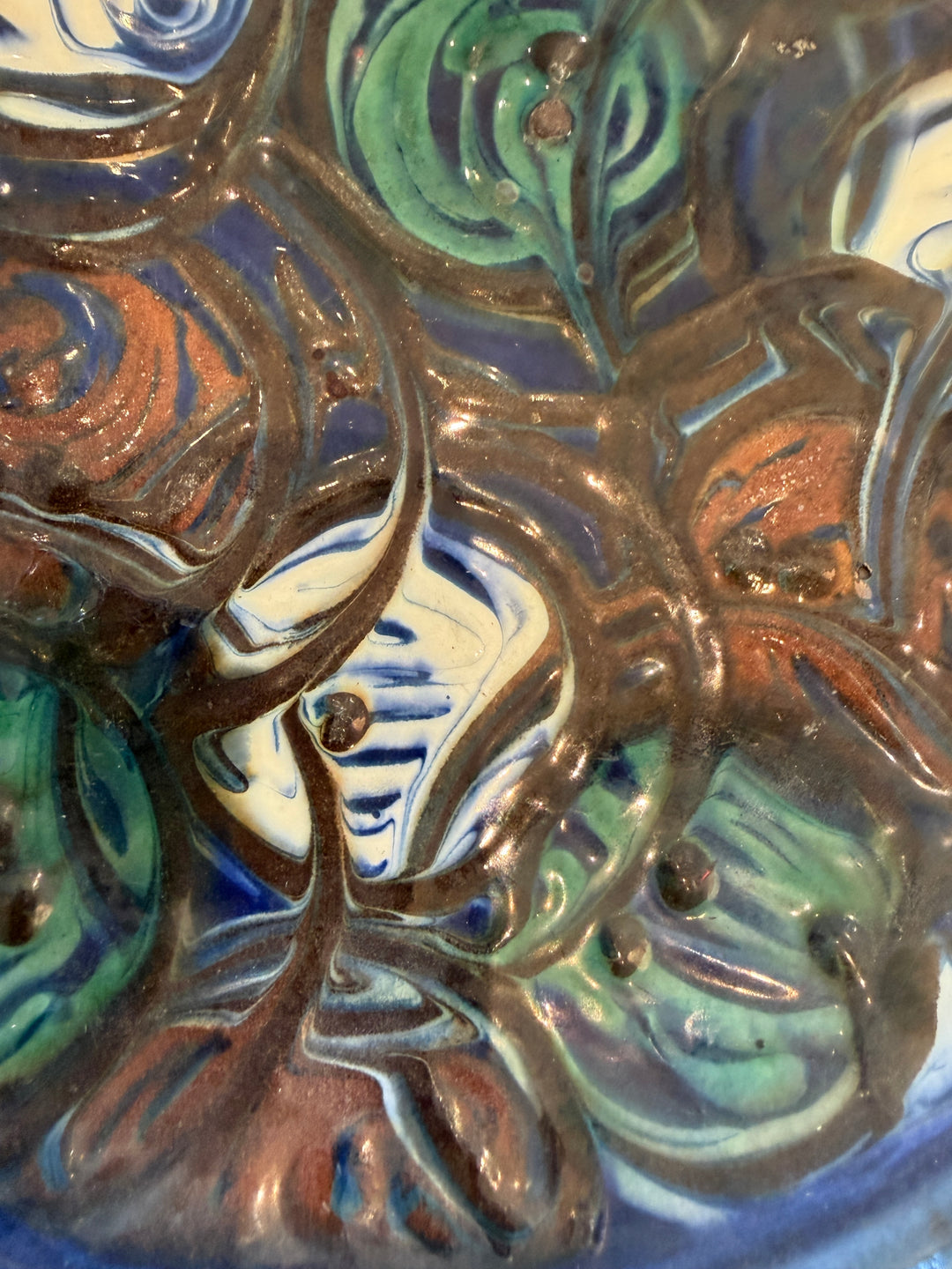 Vintage Display Bowl by HAK, Denmark, Signed | Abstract Floral Design