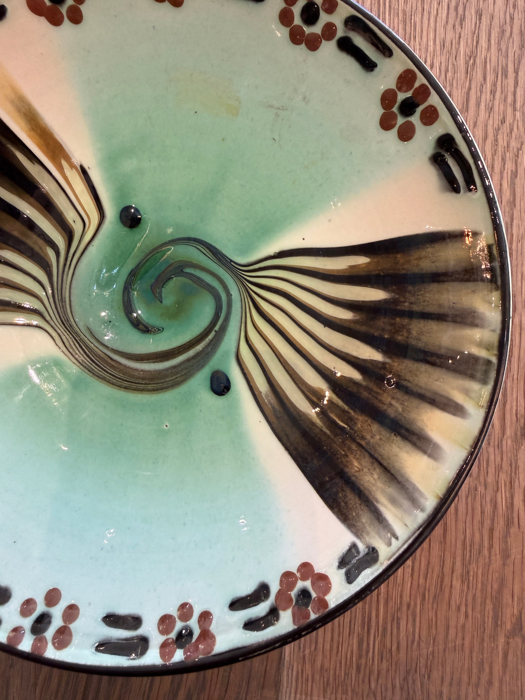 Vintage Display Bowl by HAK, Denmark, Signed | Mint, Cream + Black Swirl