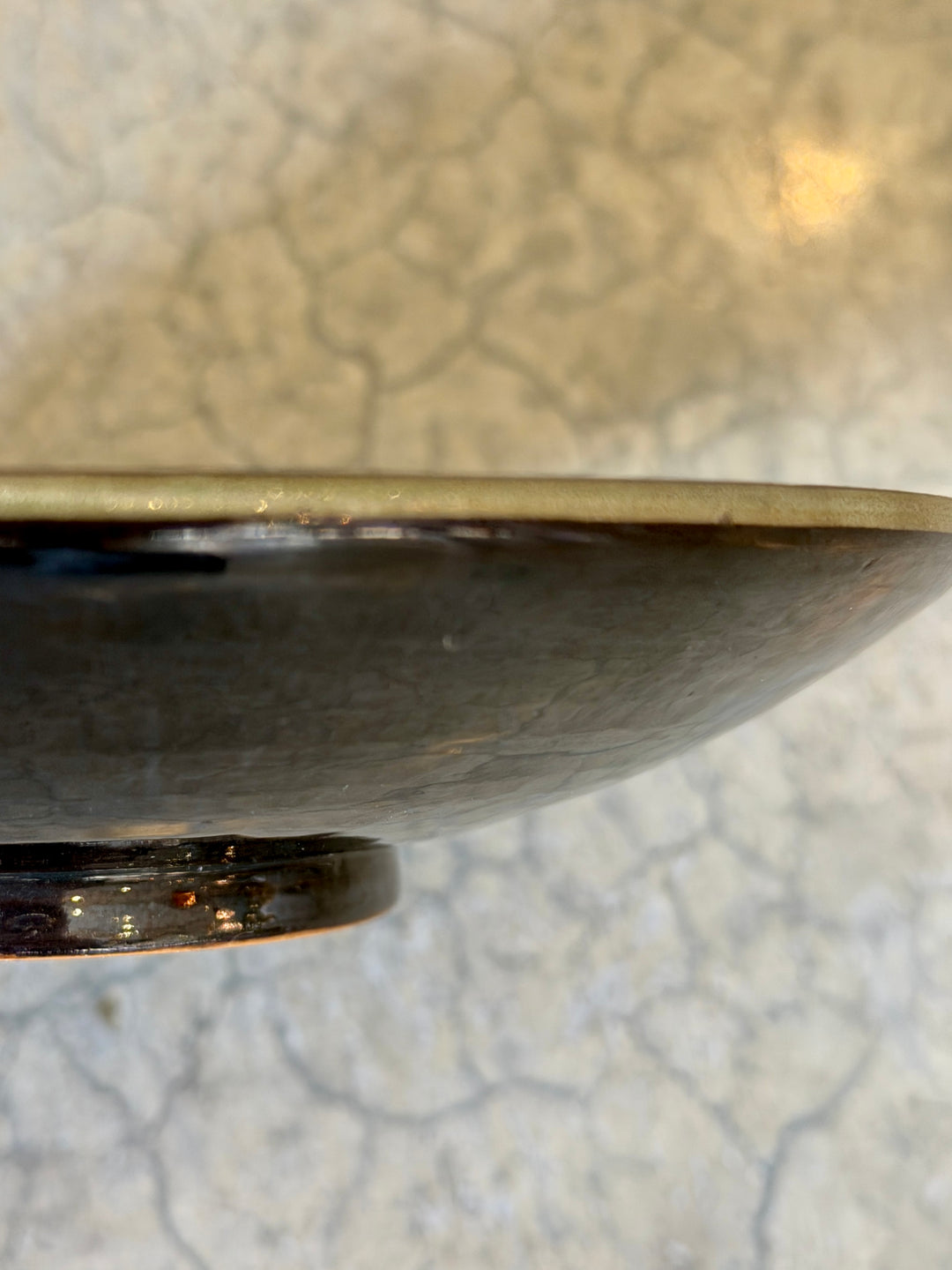 Vintage Shallow Bowl by HAK, Denmark, Signed | Black w/Green Hearts