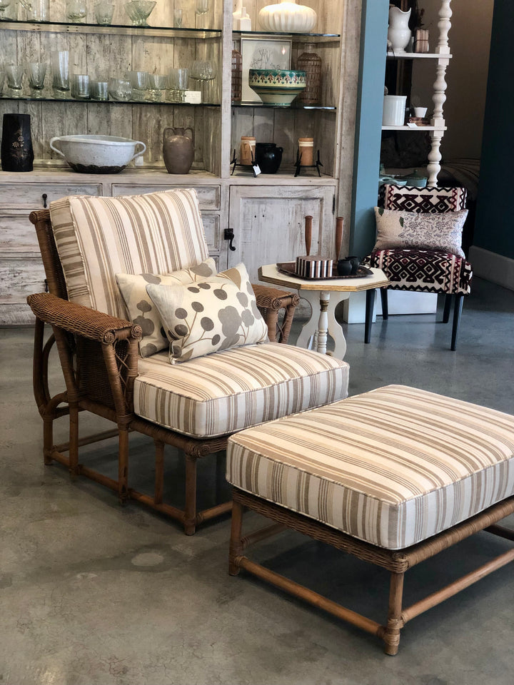 Vintage Natural Wicker Lounge Chair + Ottoman